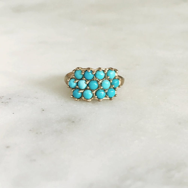 MIMOSA Handcrafted Bronze 13 Stone Ring with Turquoise