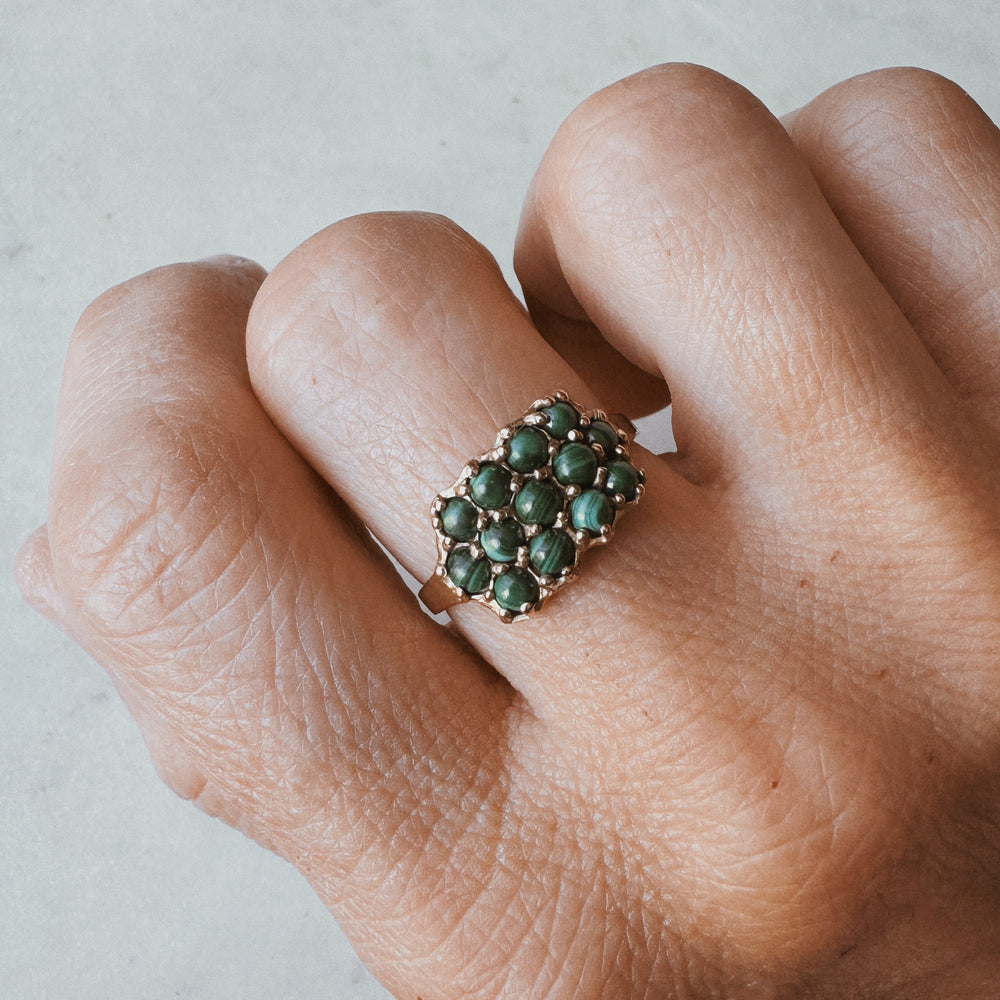 MIMOSA Handcrafted Bronze 13 Stone Malachite Ring