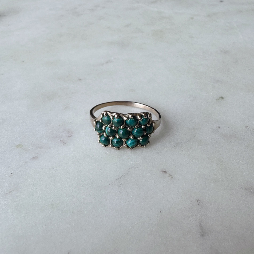 MIMOSA Handcrafted Bronze 13 Stone Malachite Ring