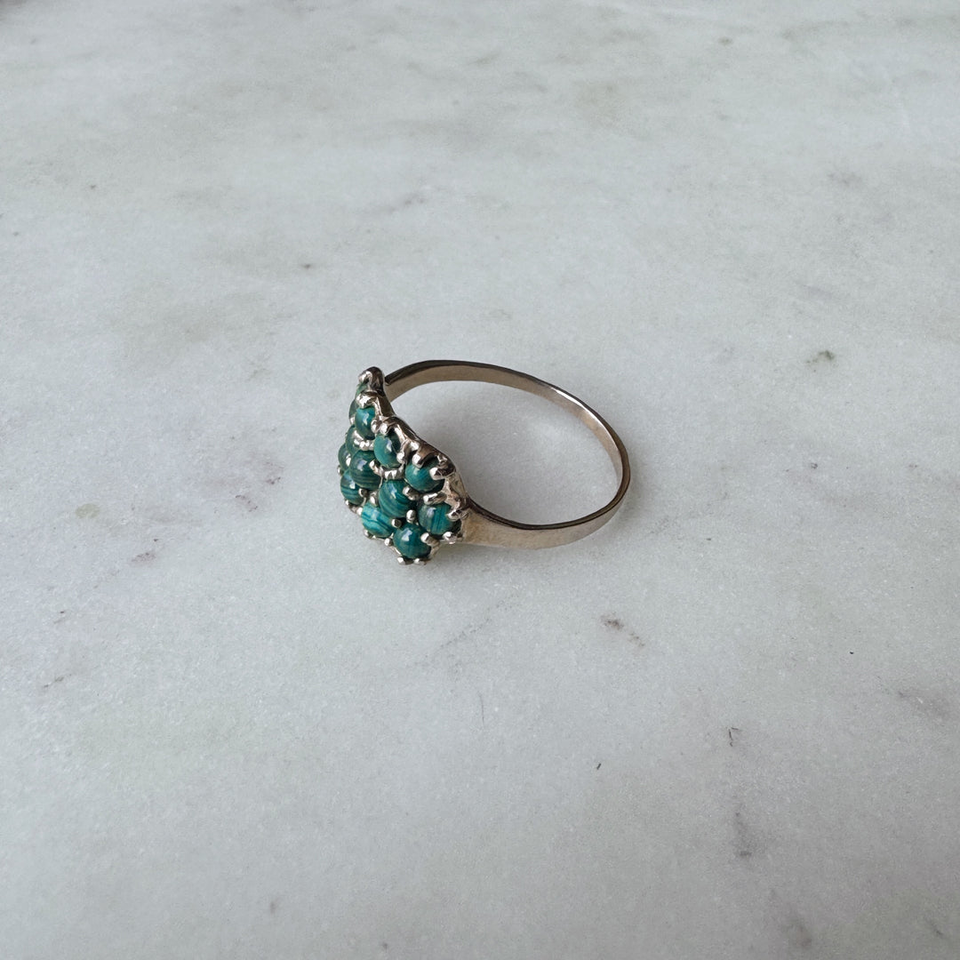 MIMOSA Handcrafted Bronze 13 Stone Malachite Ring