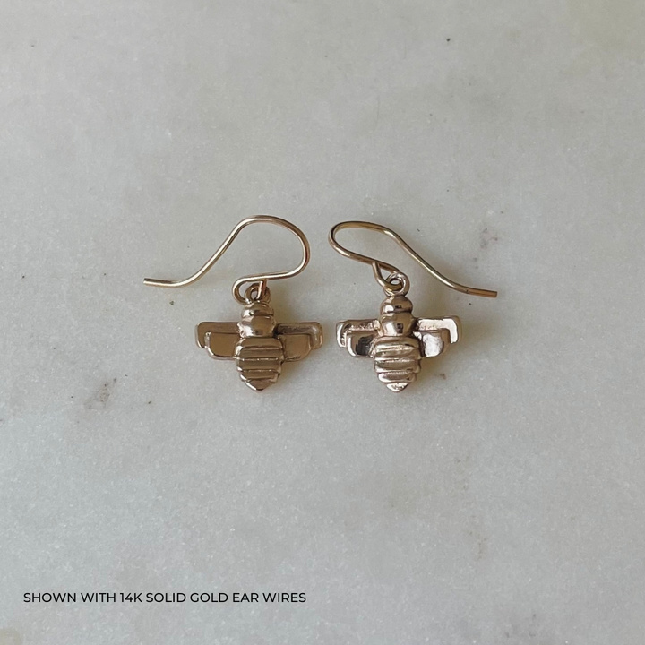 14K GOLD BEE EARRINGS — SMALL