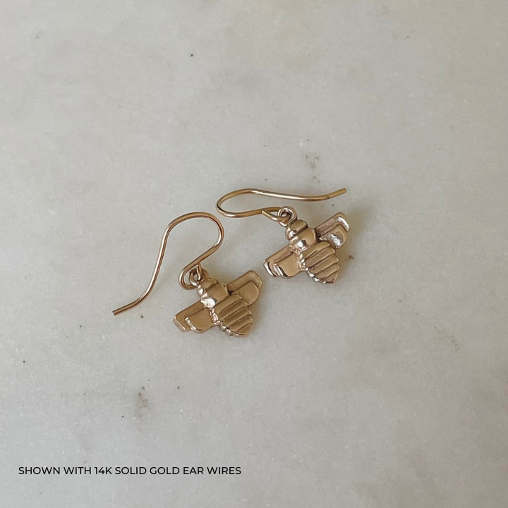 14K GOLD BEE EARRINGS — SMALL