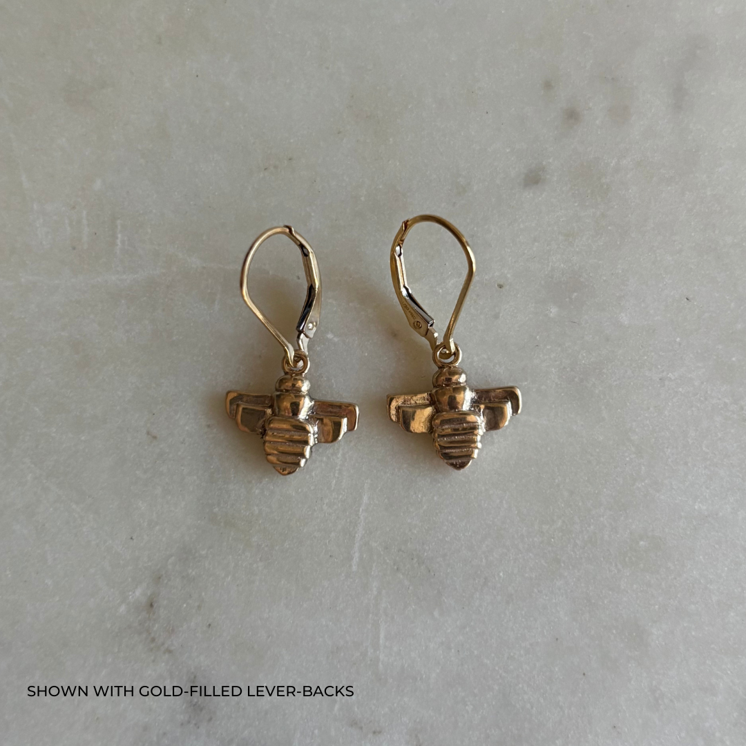 Gold Bee Earrings on Gold-Filled Lever Backs