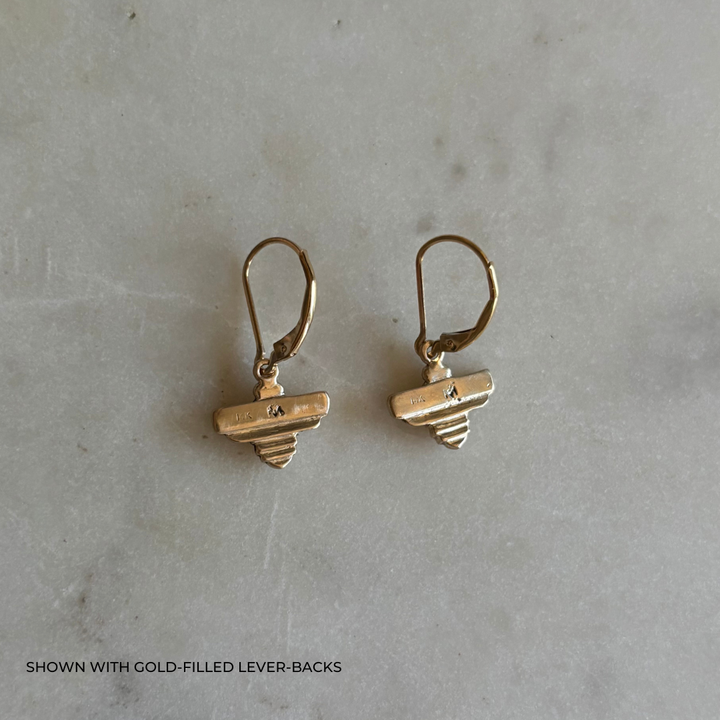 Gold Bee Earrings on Gold-Filled Lever Backs