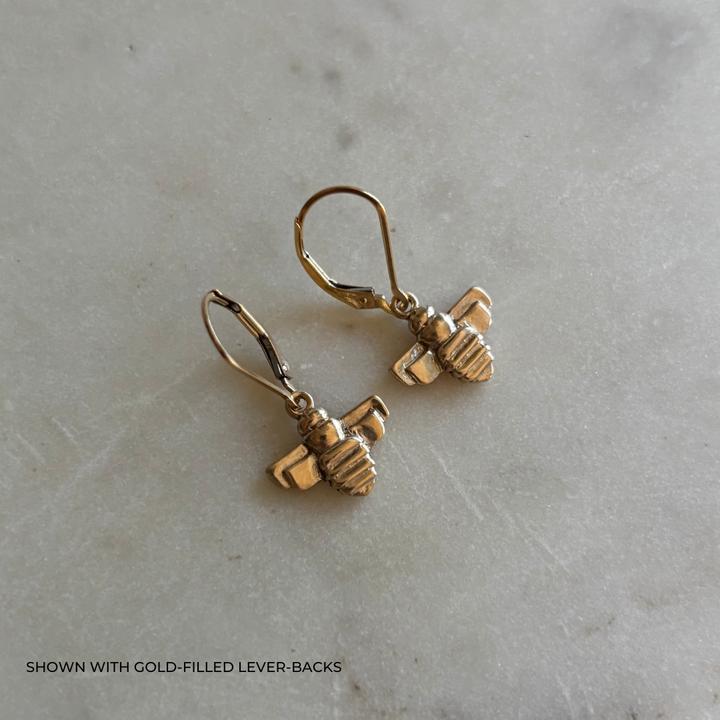 Gold Bee Earrings on Gold-Filled Lever Backs