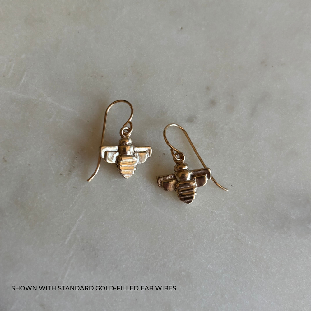 Gold Bee Earrings on Standard Gold-Filled Ear Wires