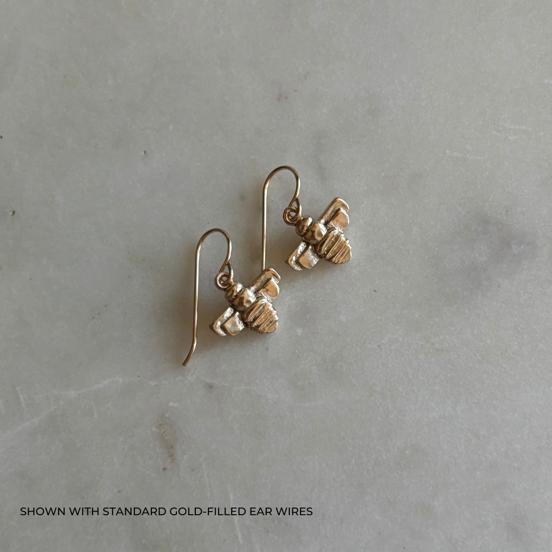Gold Bee Earrings on Standard Gold-Filled Ear Wires
