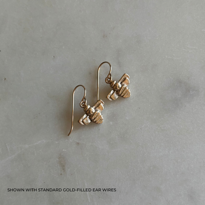 Gold Bee Earrings on Standard Gold-Filled Ear Wires