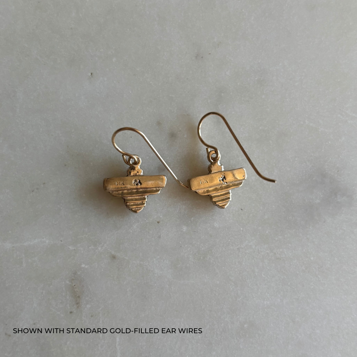 Gold Bee Earrings on Standard Gold-Filled Ear Wires