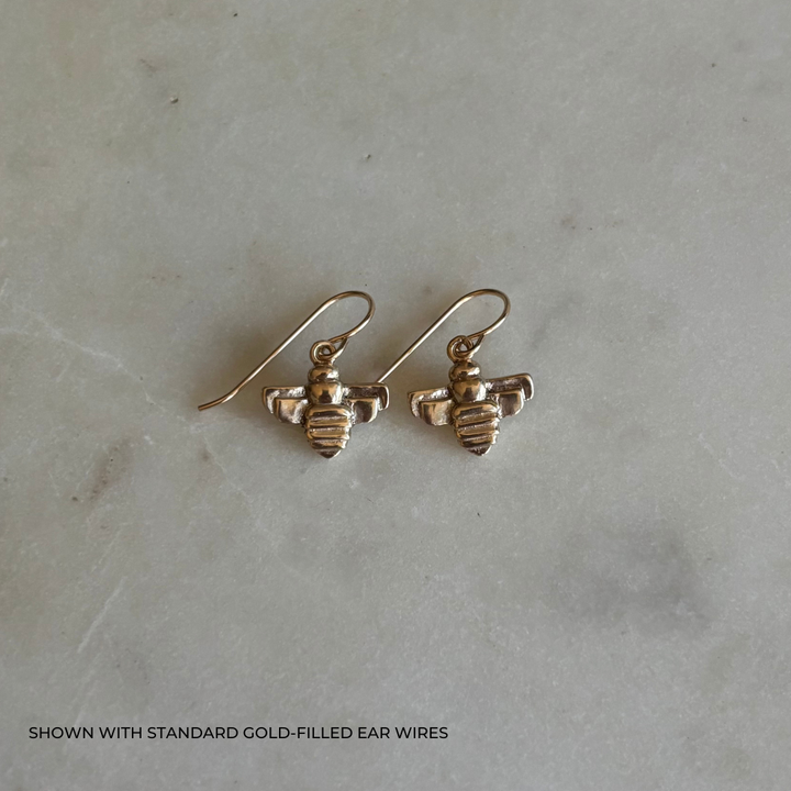 Gold Bee Earrings on Standard Gold-Filled Ear Wires
