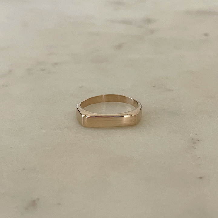 Engravable Signet Bar Ring in 14K Gold | MIMOSA Handcrafted