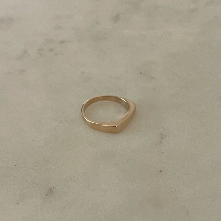 Engravable Signet Bar Ring in 14K Gold | MIMOSA Handcrafted