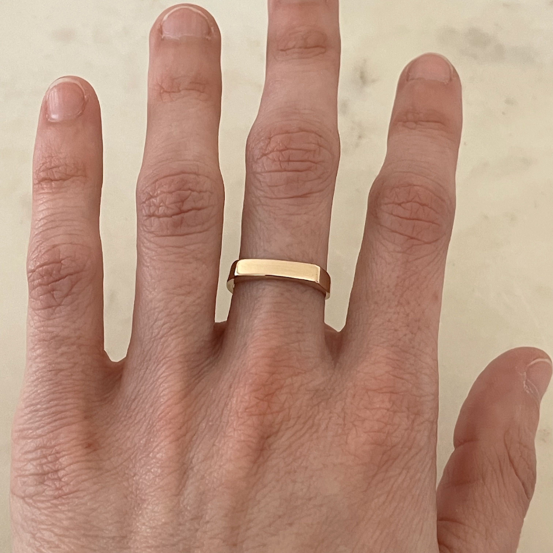 Engravable Signet Bar Ring in 14K Gold | MIMOSA Handcrafted