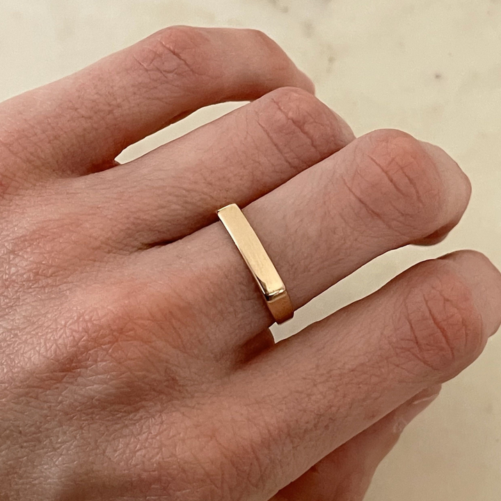 Engravable Signet Bar Ring in 14K Gold | MIMOSA Handcrafted