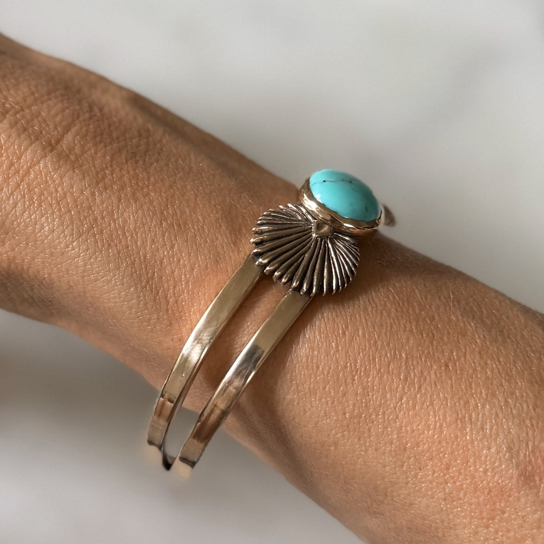 palmetto leaf bracelet with turquoise in bronze