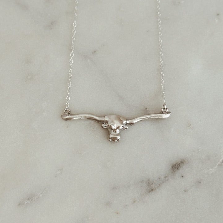 The MIMOSA Handcrafted Longhorn Bar Necklace in Sterling Silver