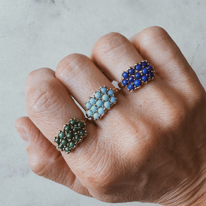 Bronze Malachite, Turquoise, and Lapis Stones