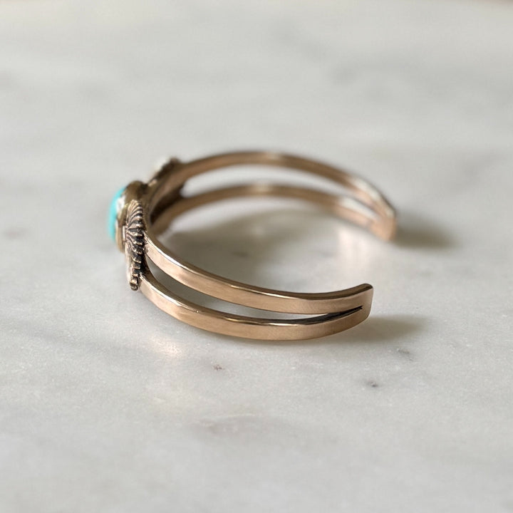 palmetto leaf bracelet with turquoise in bronze