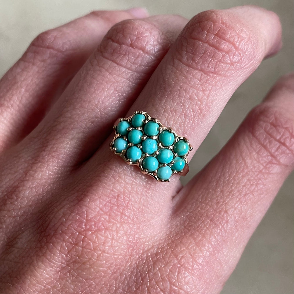 14K GOLD 13 STONE TURQUOISE RING | MIMOSA Handcrafted 