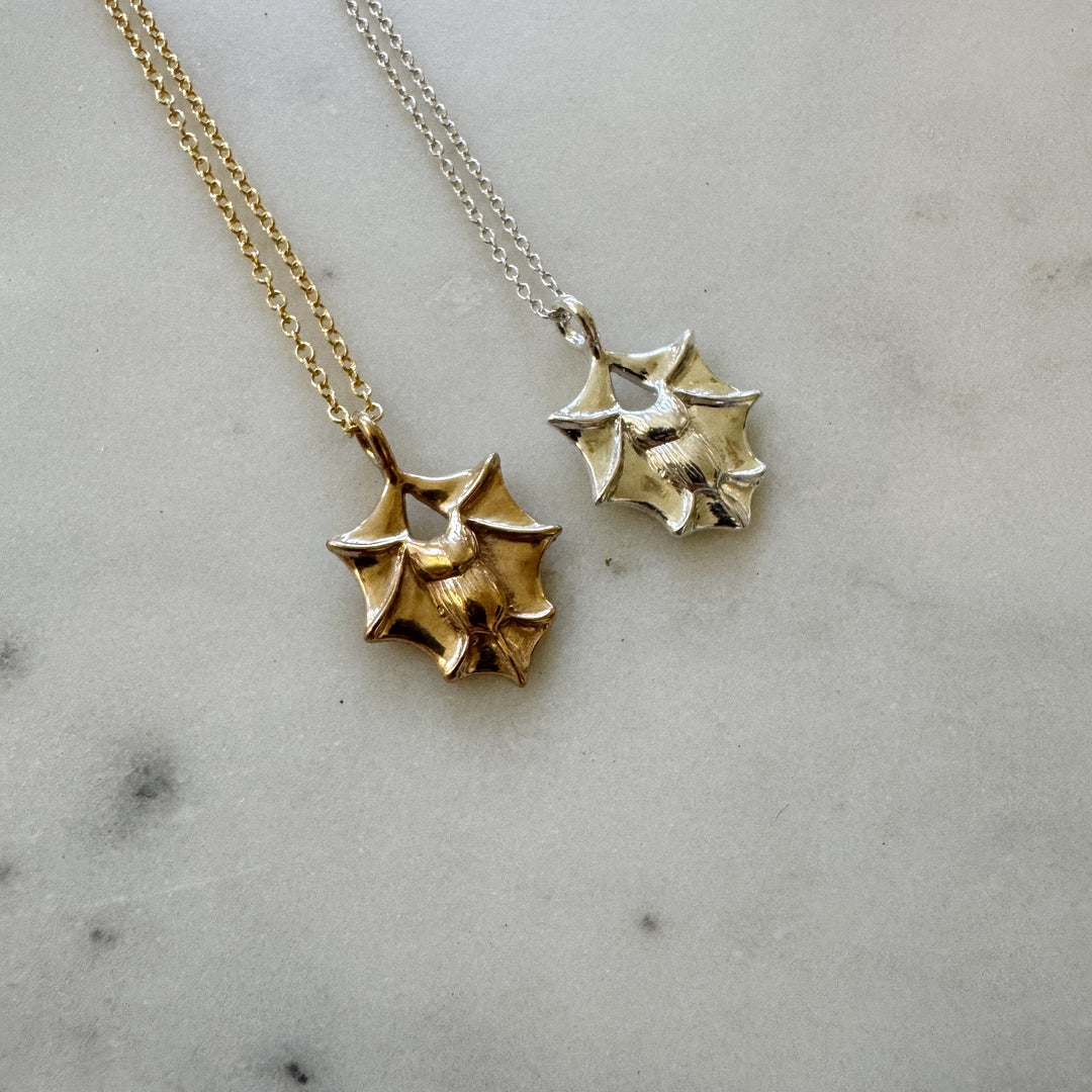 Bat necklace in bronze and sterling silver 