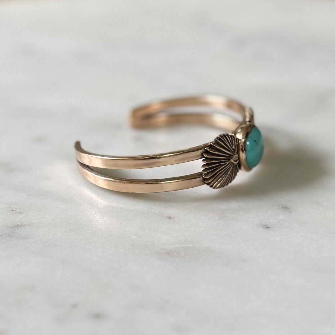 palmetto leaf bracelet with turquoise in bronze