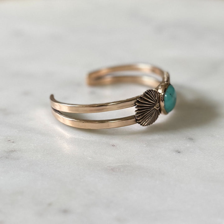 palmetto leaf bracelet with turquoise in bronze