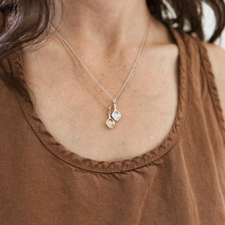 Cast Iron Skillet Pendant in Bronze and Sterling Silver | MIMOSA Handcrafted 