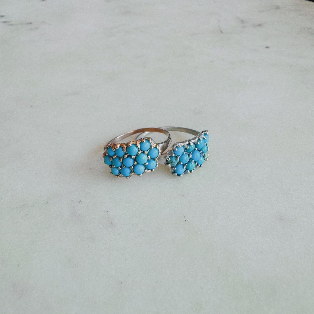 MIMOSA Handcrafted Bronze and Silver 13 Stone Ring with Turquoise