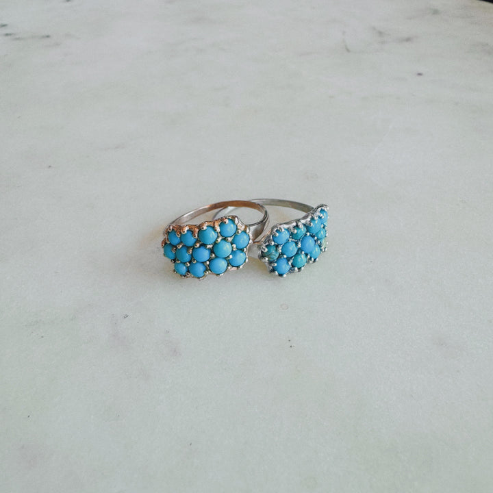 MIMOSA Handcrafted Bronze and Silver 13 Stone Ring with Turquoise