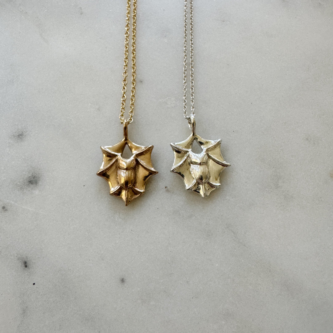 Bat necklace in bronze and sterling silver 