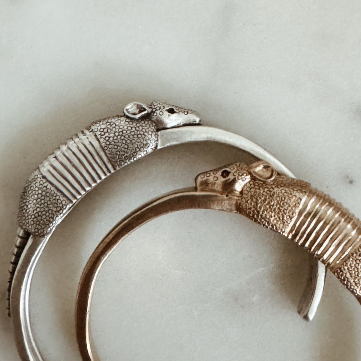 The MIMOSA Handcrafted Armadillo Bracelet in Sterling Silver and Bronze.