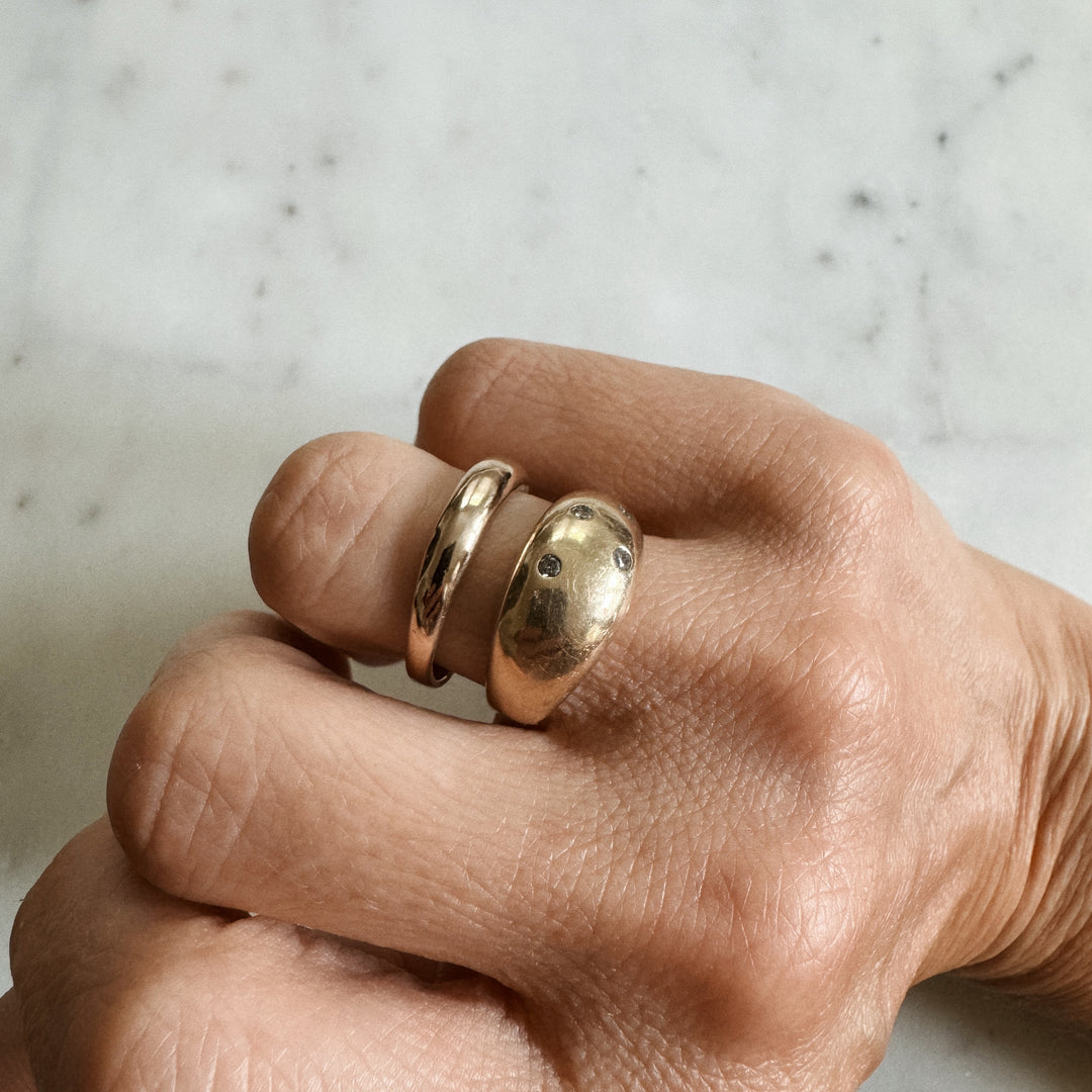 Person Wears the MIMOSA Handcrafted Petite and Large Amanda Dome Ring