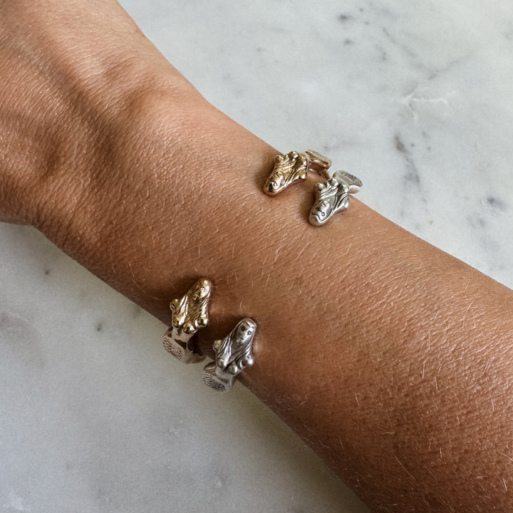 Person Wears the MIMOSA Handcrafted Mermaid Bracelet in Bronze and Sterling Silver