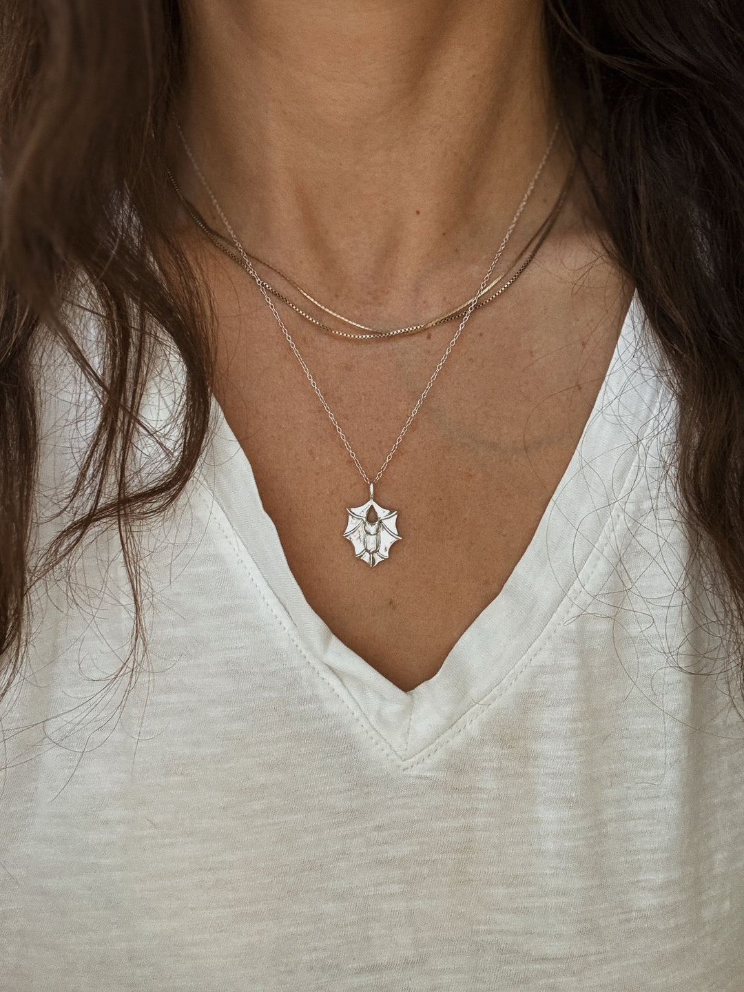 Bat necklace in sterling silver 