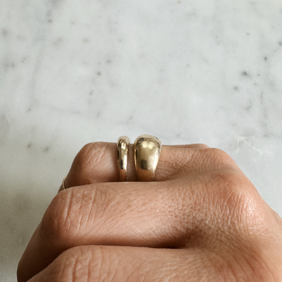 Person Wears the MIMOSA Handcrafted Petite and Large Amanda Dome Ring