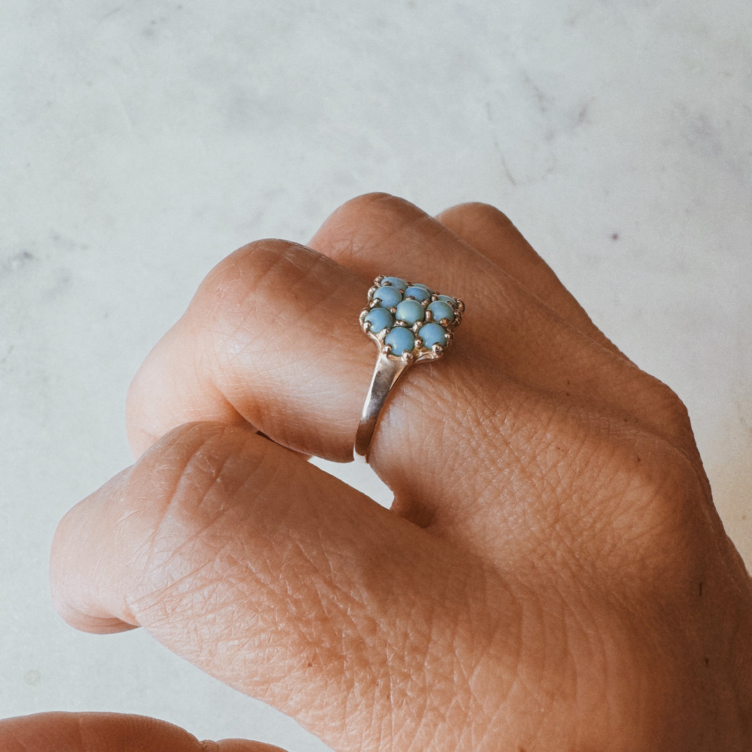 MIMOSA Handcrafted Bronze 13 Stone Ring with Turquoise