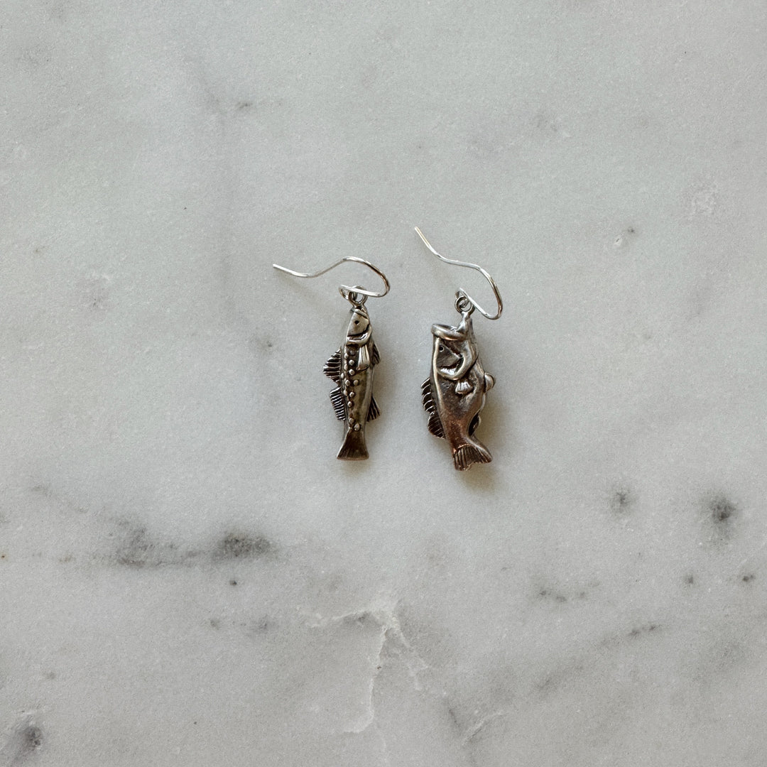MIMOSA Handcrafted Speckled Trout and Largemouth Bass Fish Earrings in Sterling Silver