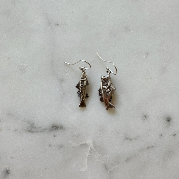MIMOSA Handcrafted Speckled Trout and Largemouth Bass Fish Earrings in Sterling Silver