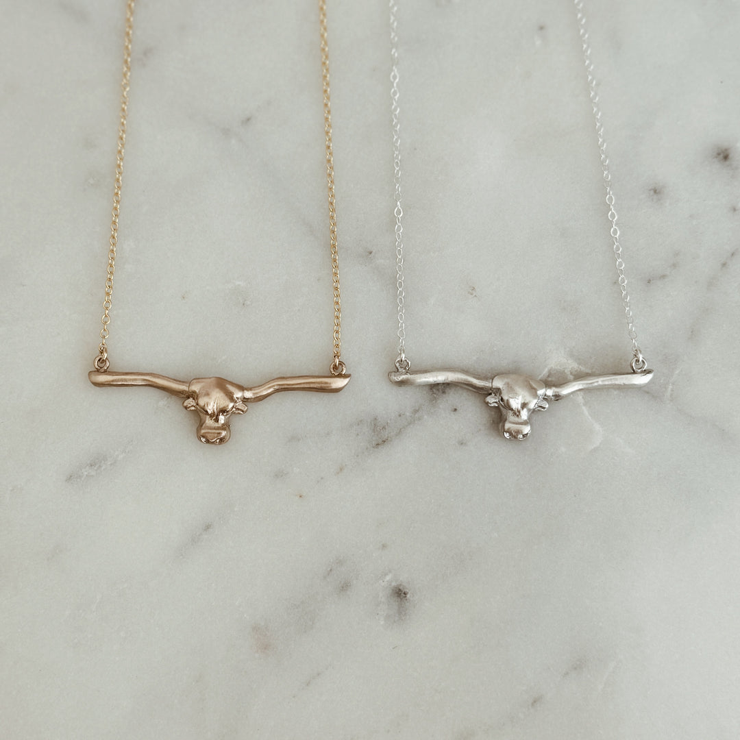 The MIMOSA Handcrafted Longhorn Bar Necklace in Bronze and Sterling Silver