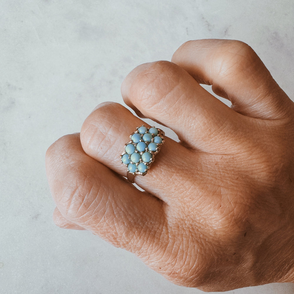 MIMOSA Handcrafted Bronze 13 Stone Ring with Turquoise