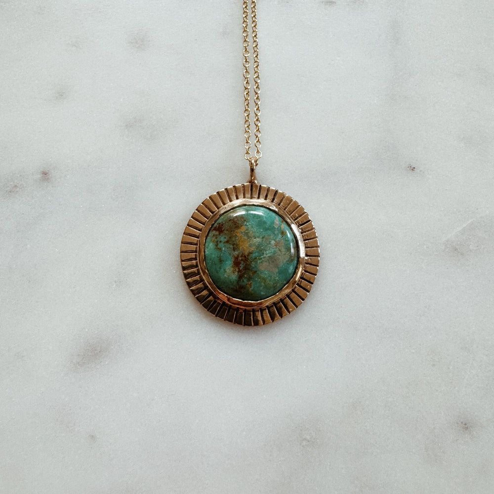 MIMOSA Handcrafted Sunburst Pendant with Turquoise
