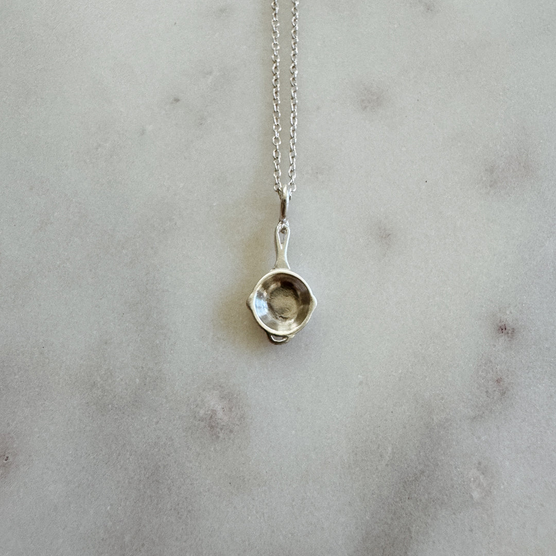 Cast Iron Skillet Pendant in Sterling Silver | MIMOSA Handcrafted 