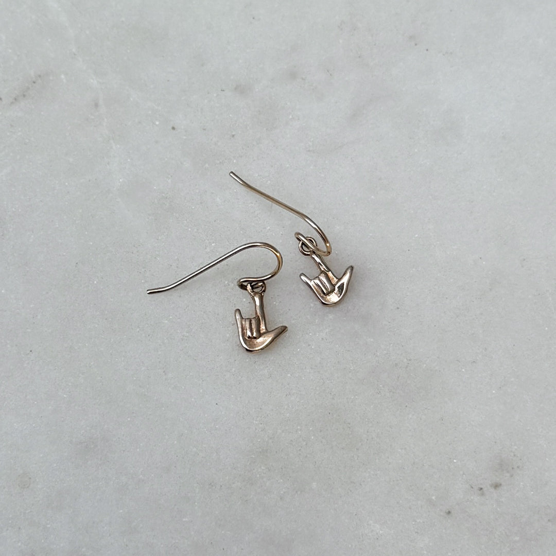 Bronze ASL I Love You Earrings