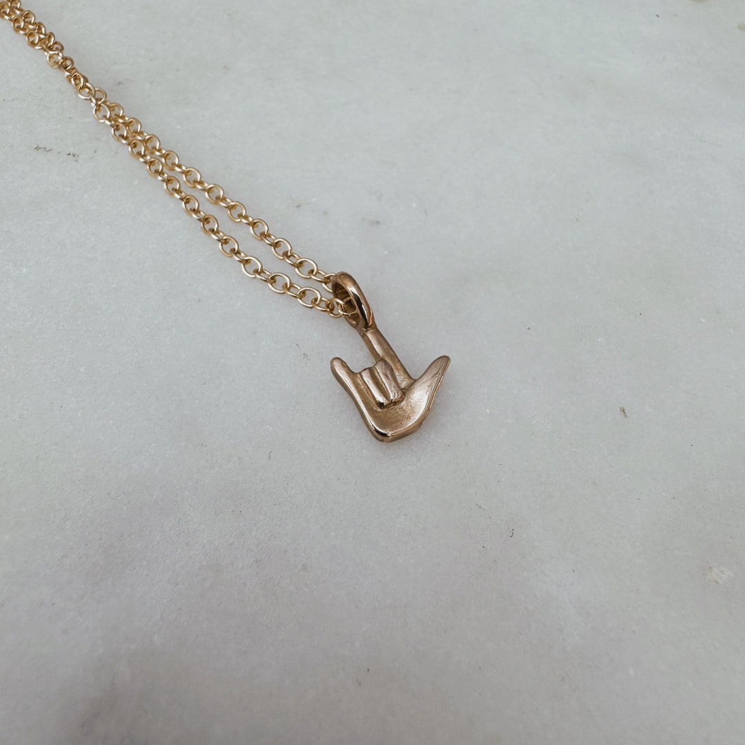 Bronze ASL I Love You Necklace