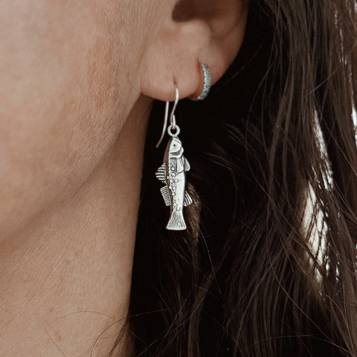 MIMOSA Handcrafted Speckled Trout Fish Earrings in Sterling Silver