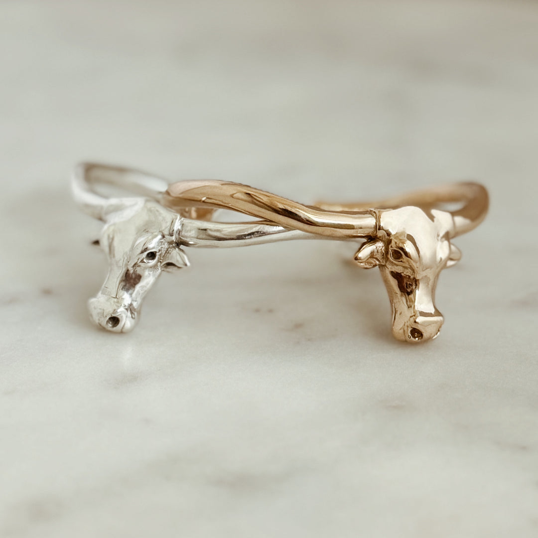 The MIMOSA Handcrafted Longhorn Cuff in Sterling Silver and Bronze