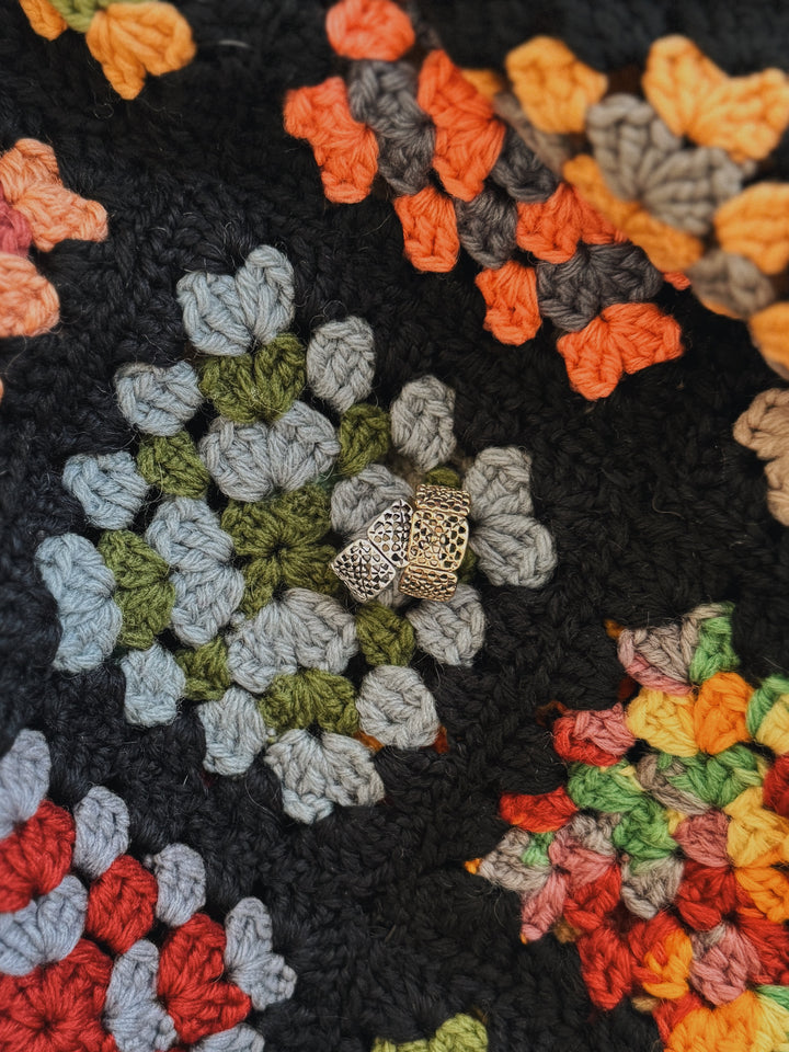 Handmade granny square rings in bronze and sterling silver