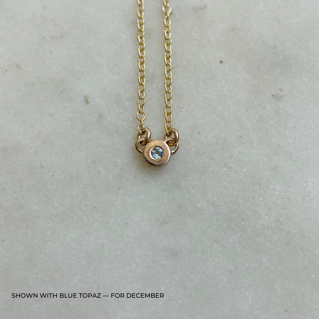 Handmade Bronze Birthstone Necklace with Blue Topaz