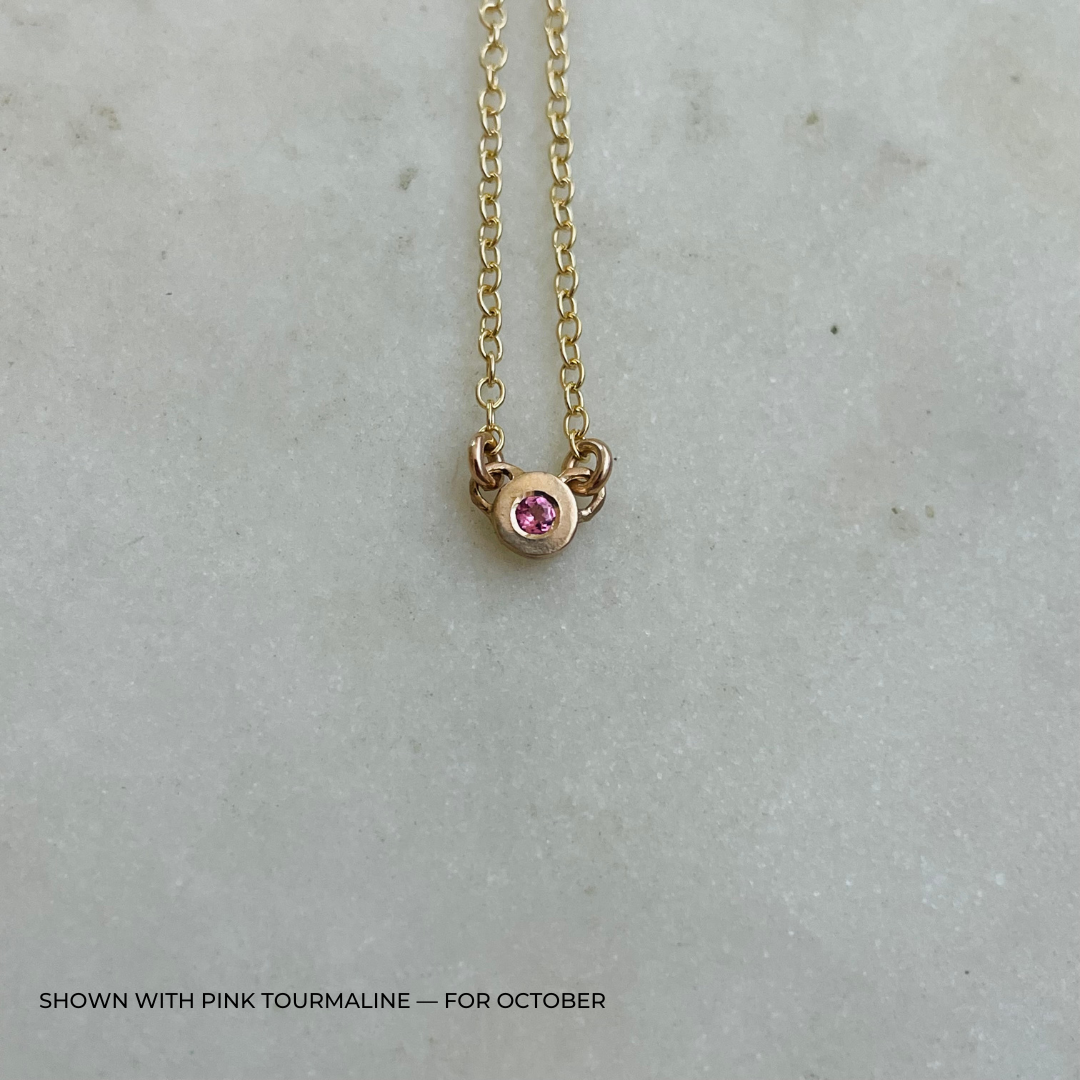 Handmade Bronze Birthstone Necklace with Pink Tourmaline