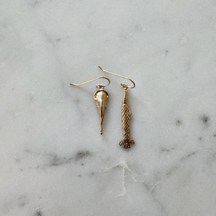 MIMOSA Handcrafted Catfish and Gar Fish Earrings in Bronze